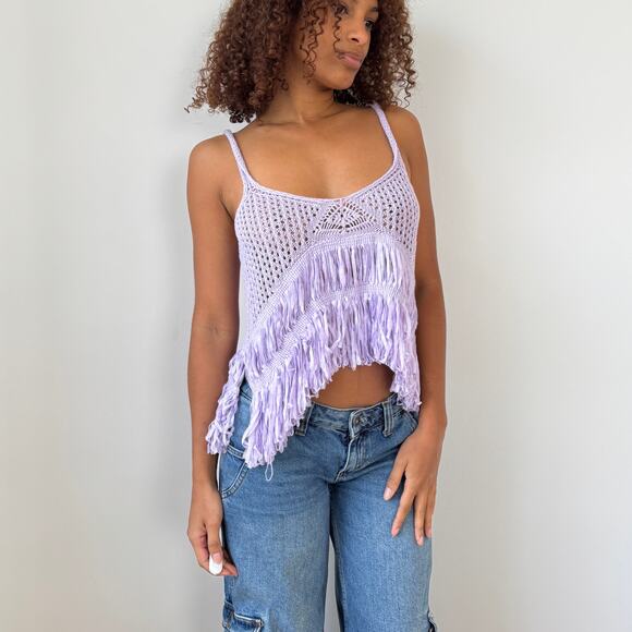 Vintage Italian lavender fringe knit cami (S/M) - Picture 5 of 11